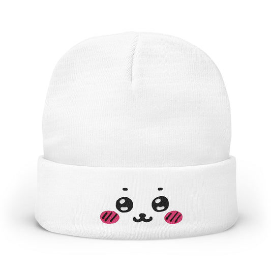 Cute Embroidered Knit Beanie with Happy Face Design, Winter Accessory, Gift for Kids, Fun Fashion, Cosplay Hat, Warm Headwear